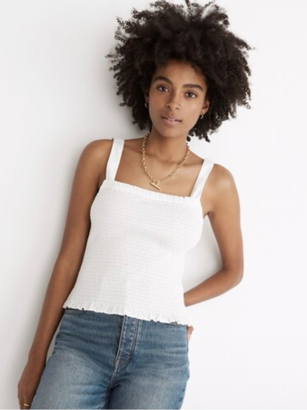 Madewell | White Lucie Smocked Tank Top, M